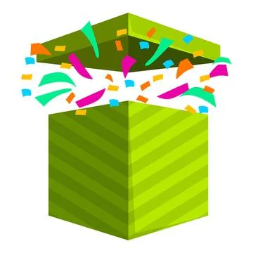 Green striped gift box exploding with colorful confetti イラスト素材