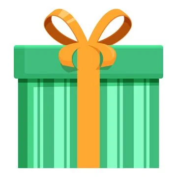 Green striped gift box wrapped with golden ribbon bow Stock Illustration
