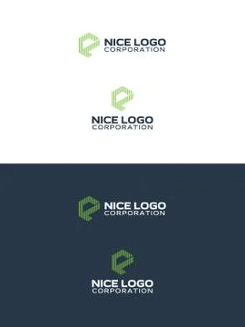 Green striped letter e Stock Illustration