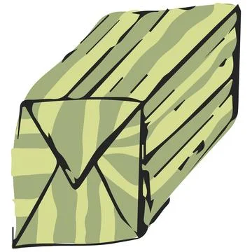 Green Striped Long Gift Parcel Hand Drawn Vector Illustrazione stock