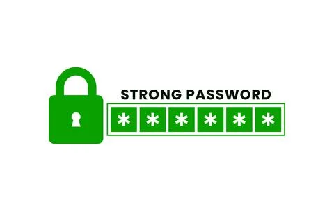 Green strong password text with lock icon and hidden asterisk symbols Stock Illustration
