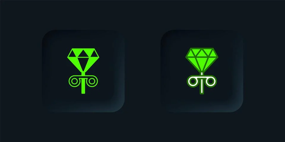 Green Stud earrings icon isolated on black background. Jewelry accessories... Stock Illustration