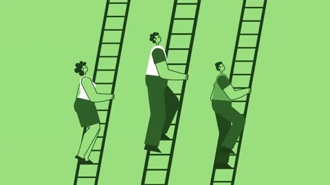 Green Style Flat Characters Climbing Up the Ladder. Teamwork Business Concept Stock-Footage 206593707