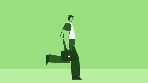 Green Style Man with Briefcase Flat Character Running Cycle. Isolated Loop Stock-Footage 206468832
