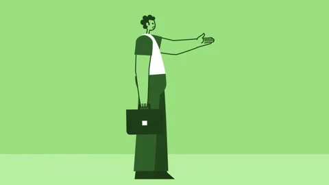 Green Style Man with Briefcase Flat Character Speaker. Isolated Loop Animation 스톡 동영상 207150305