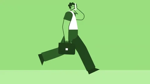 Green Style Man with Briefcase Flat Character Running Cycle with Mobile Phone 스톡 동영상 207160846