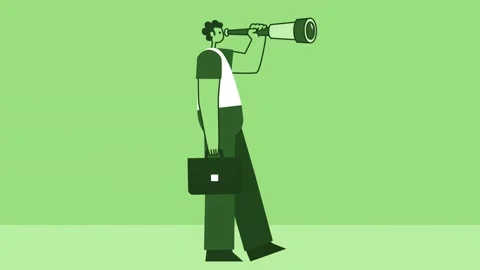 Green Style Man with Briefcase Flat Character Walking Cycle and Looking Through Video stock 207261994