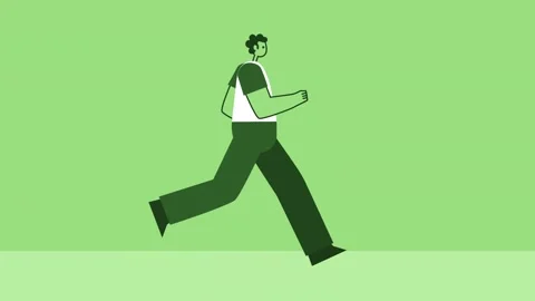 Green Style Man Flat Character Running Cycle. Isolated Loop Animation with Alpha Stock-Footage 206422362