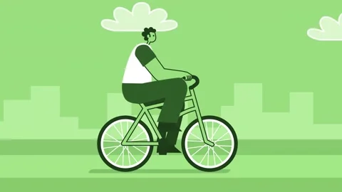 Green Style Man Flat Character Riding Bike. Isolated Loop Animation with Alpha 스톡 동영상 206422476