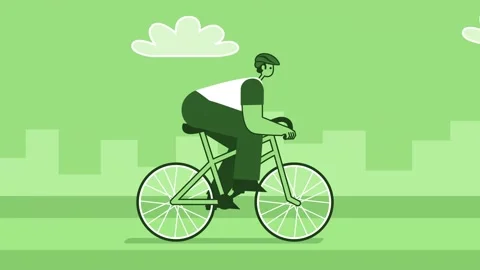 Green Style Man Flat Character Speed Riding Bike. Isolated Loop Animation 스톡 동영상 206423010