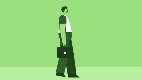 Green Style Man Flat Character Walking Cycle with Briefcase. Isolated Loop Stock-Footage 206423395