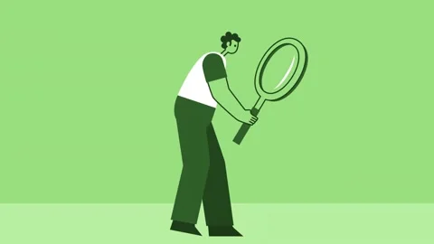 Green Style Man Flat Character Walking Cycle and Looking Through Magnifying 스톡 동영상 206447612
