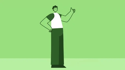 Green Style Man Flat Character Thumbs Up Gesture. Isolated Loop Animation 스톡 동영상 206453113