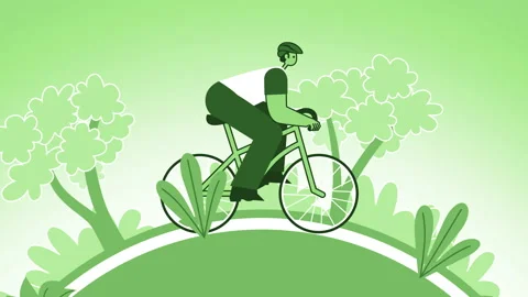 Green Style Man Flat Character Outdoor Bike Riding Loop Animation 스톡 동영상 206464610
