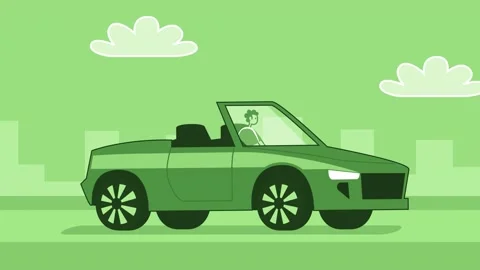Green Style Man Flat Character Driving Green Convertible Car. Isolated Loop 库存影片 206502348
