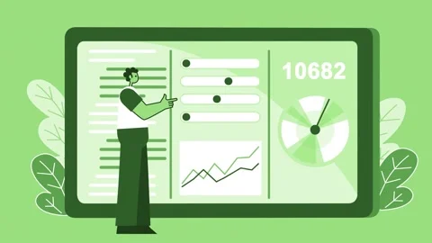 Green Style Man Flat Character Works with information on Tablet.  Isolated Stockbeeldmateriaal 206522586