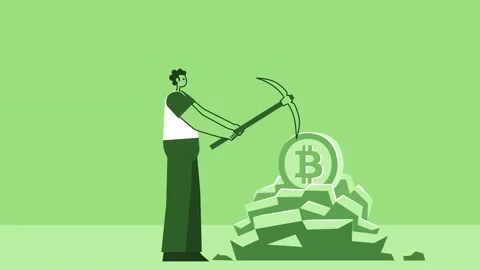 Green Style Man Flat Character Mining Bitcoins. Isolated Loop Animation 스톡 동영상 206540304