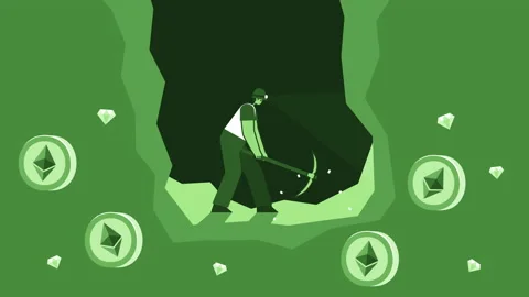 Green Style Man Flat Character Mining Ethereum in Cave. Isolated Loop Animation 스톡 동영상 206546207