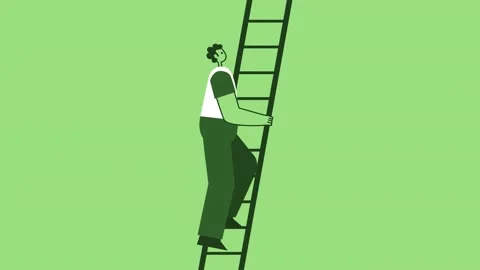 Green Style Man Flat Character Climbing Up the Ladder. Isolated Loop Animation Stock Footage 206549952