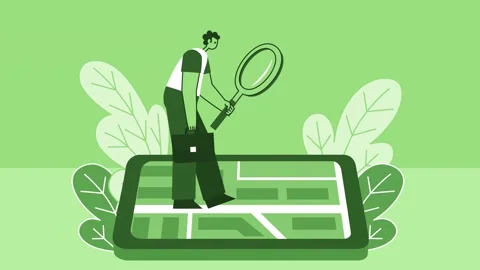 Green Style Man Flat Character Walking on Smartphone with Magnifying Glass Stock Footage 207186011