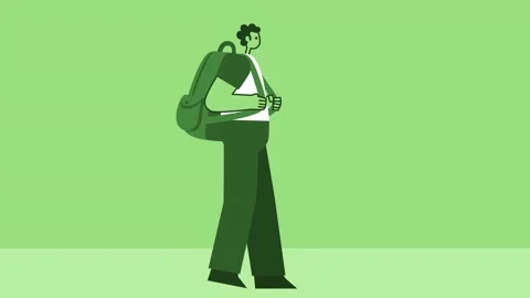 Green Style Man Flat Character Walking Hiking with Backpack. Isolated Animation 스톡 동영상 207202904