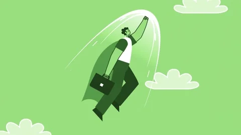 Green Style Man Flat Character Superhero Speed Flies Up. Isolated Animation Video stock 207230995