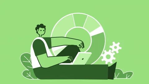 Green Style Man Flat Character Working Sitting with Laptop. Isolated Animation 스톡 동영상 207248327