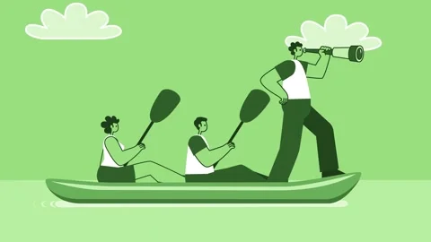 Green Style People Flat Characters with Man Captain Sailing on Kayak Boat 스톡 동영상 207225643