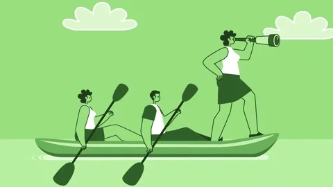 Green Style People Flat Characters with Female Captain Sailing on Kayak Boat 스톡 동영상 207225850