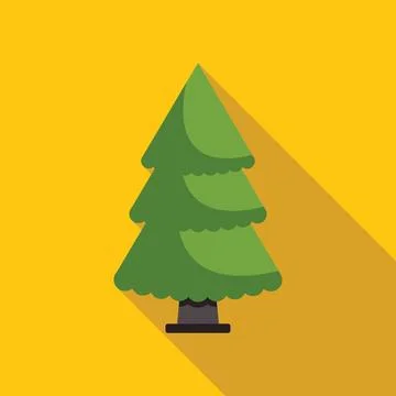 Green stylized christmas tree casting shadow on yellow background Stock Illustration