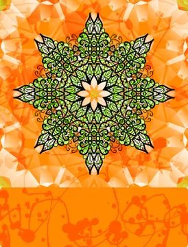 Green stylized flower over bright orange background Ilustração Stock