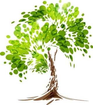 Green stylized vector tree on white background Stock Illustration