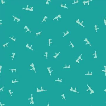 Green Submachine gun M3, Grease gun icon isolated seamless pattern on green Stock Illustration