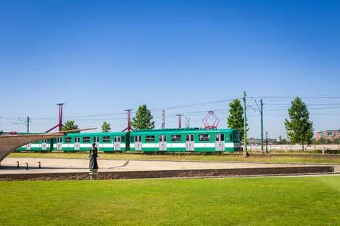 Green suburb train in budapest Stock Photos