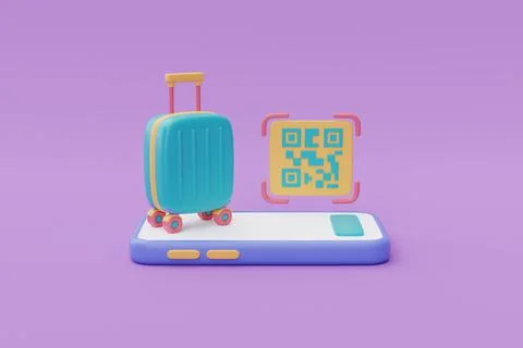 Green suitcase with QR code scanning on smartphone,Tourism and travel plan to Stock Illustration