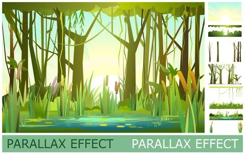 Green summer forest landscape. Image from layers for overlay with parallax Stock Illustration