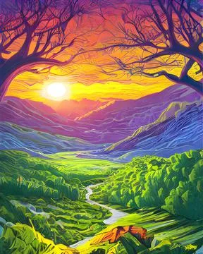 Green summer landscape Stock Illustration