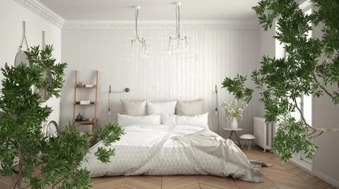 Green summer or spring leaves, tree branch over interior design scene. Natura Stockillustratie