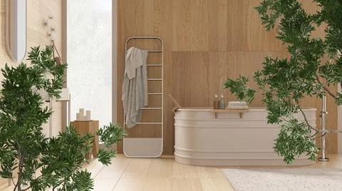 Green summer or spring leaves, tree branch over interior design scene. Natura Stock Illustration