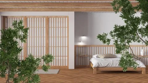 Green summer or spring leaves, tree branch over interior design scene. Natu.. Ilustração Stock