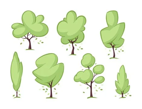 Green summer trees set. Collection of forest. Vector Stock Illustration