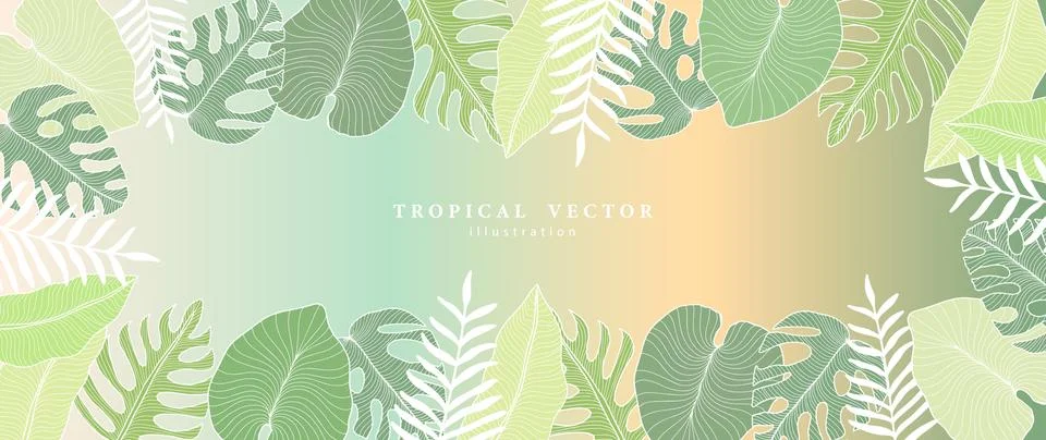 Green summer vector tropical gradient background with palm leaves Stock Illustration