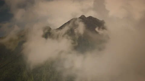 Green summit with terraced flanks, Mount Merapi, Indonesia Stock Footage 45350620