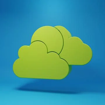 Green Sun and cloud weather icon isolated on blue background. Minimalism co.. Stock Illustration