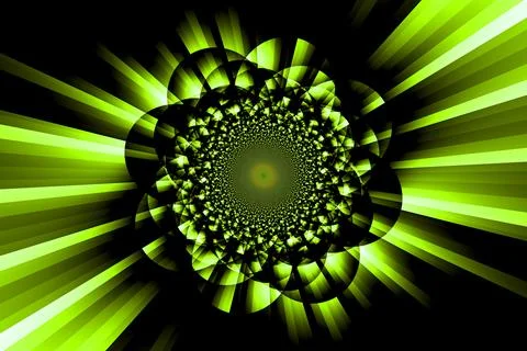 Green sun in the form of a flower with rays, motion effect, spiral design Stock Illustration