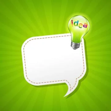 Green sunburst poster with speech bubble and lamp Stock Illustration
