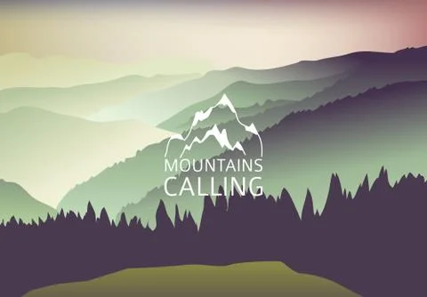 Green Sundown in the mountain - Vector Background. Sign Mountains are calling Stock-Illustration