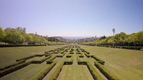 Green sunlit Parque Eduardo VII Lisbon - Portugal Stock Footage 239236845