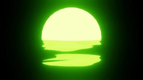 Green Sunset or Moon reflection in water or the ocean on black background. Illustrazione stock