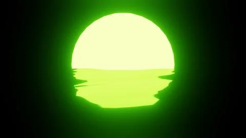 Green Sunset or Moon reflection in water or the ocean on black background. Stock Illustration